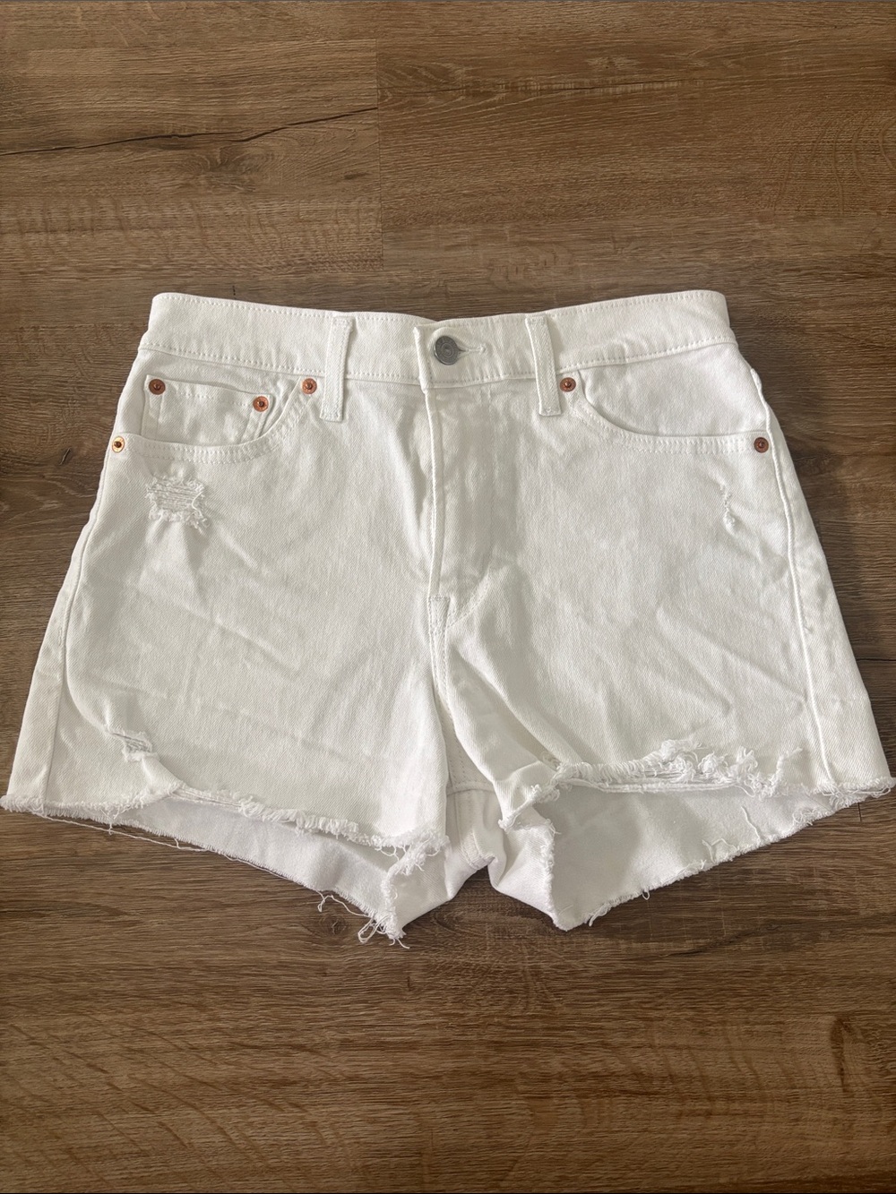 Women's White Distressed High-Rise Denim Shorts